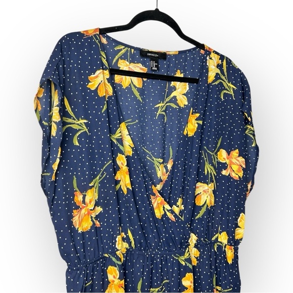 Forever 21 Blue Polka Dots & Floral Dress 2X - Picture 3 of 6